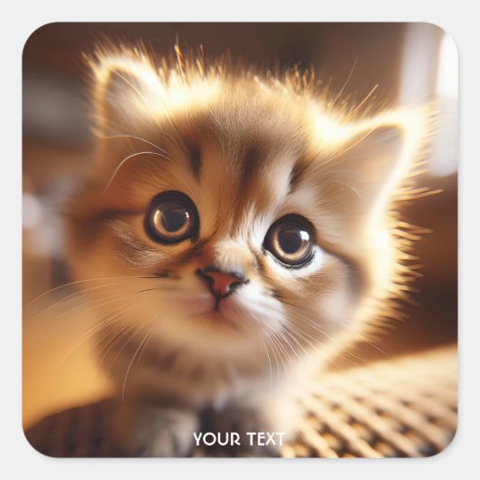 ファンタジーかわいいクローズアップ小さな子猫 スクエアシール (正面)