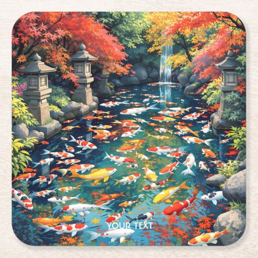 ファンタジーかわいいコイ魚池 スクエアペーパーコースター (正面)