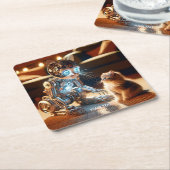 ファンタジーかわいいサイボーキャットキットン スクエアペーパーコースター (アングル)