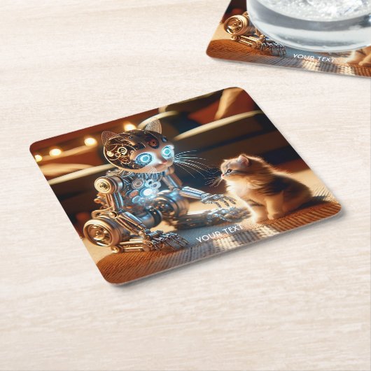 ファンタジーかわいいサイボーキャットキットン スクエアペーパーコースター (アングル)