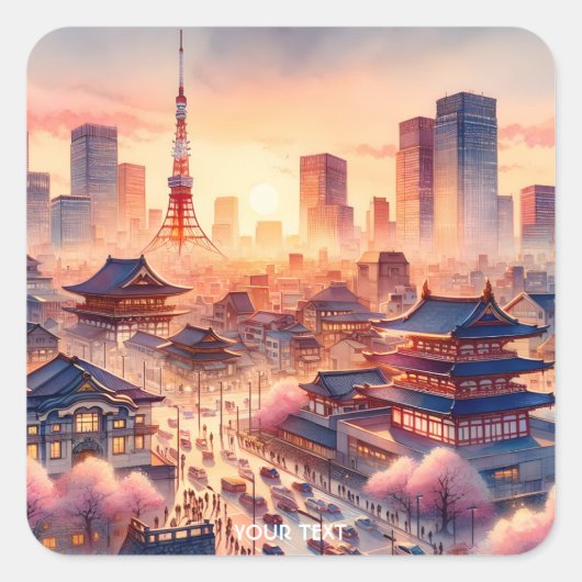 ファンタジーかわいいサンセット東京ビュー スクエアシール (正面)