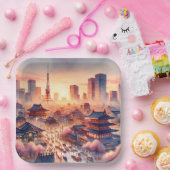 ファンタジーかわいいサンセット東京ビュー ペーパープレート (パーティー)