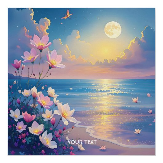 ファンタジーかわいいシーピンクの花 ポスター (正面)
