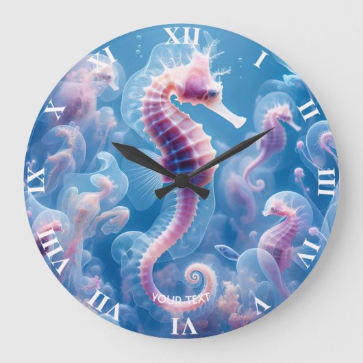 ファンタジーかわいいシーホース植物 ラージ壁時計 (正面)