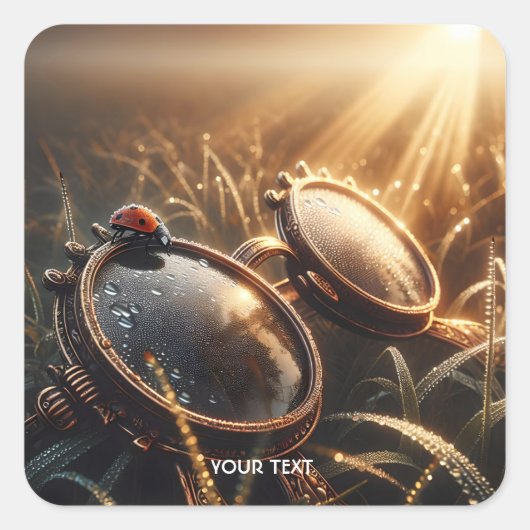 ファンタジーかわいいスチームパンクラウンドグラス スクエアシール (正面)