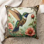ファンタジーかわいいスチームパンク鳥の花 クッション (ブランケット)