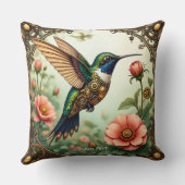 ファンタジーかわいいスチームパンク鳥の花 クッション (裏面)