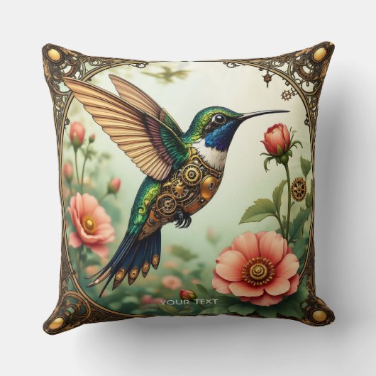 ファンタジーかわいいスチームパンク鳥の花 クッション (裏面)