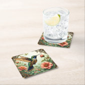 ファンタジーかわいいスチームパンク鳥の花 スクエアペーパーコースター (インサイチュ)