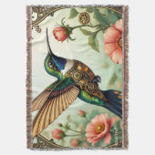 ファンタジーかわいいスチームパンク鳥の花 スローブランケット (正面縦)