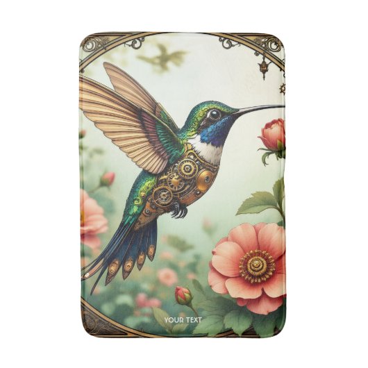 ファンタジーかわいいスチームパンク鳥の花 バスマット (正面縦)