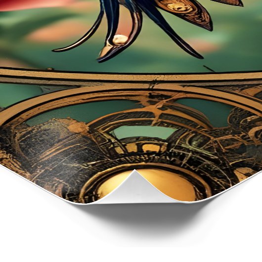 ファンタジーかわいいスチームパンク鳥の花 ポスター (コーナー)