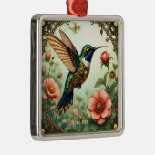 ファンタジーかわいいスチームパンク鳥の花 メタルオーナメント (右)