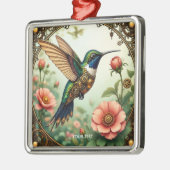 ファンタジーかわいいスチームパンク鳥の花 メタルオーナメント (左)