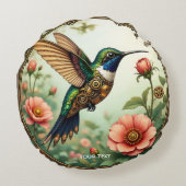 ファンタジーかわいいスチームパンク鳥の花 ラウンドクッション (裏面)