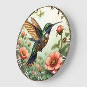 ファンタジーかわいいスチームパンク鳥の花 ラージ壁時計 (傾斜)
