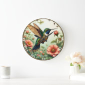 ファンタジーかわいいスチームパンク鳥の花 ラージ壁時計 (ホーム)