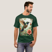 ファンタジーかわいいスチームパンク鳥の花 Tシャツ (正面フル)