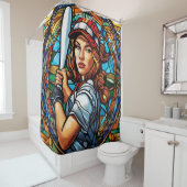 ファンタジーかわいいステンドグラスのソフトボール シャワーカーテン (インサイチュ)