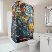 ファンタジーかわいいステンドグラスのバレーボール選手 シャワーカーテン (インサイチュ)