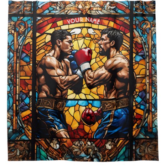 ファンタジーかわいいステンドグラスのボクサー シャワーカーテン (正面)