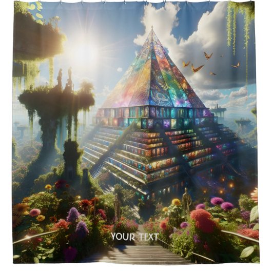 ファンタジーかわいいステンドグラスの花 シャワーカーテン (正面)