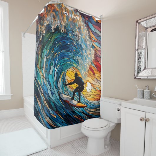 ファンタジーかわいいステンドグラスサーファー シャワーカーテン (インサイチュ)