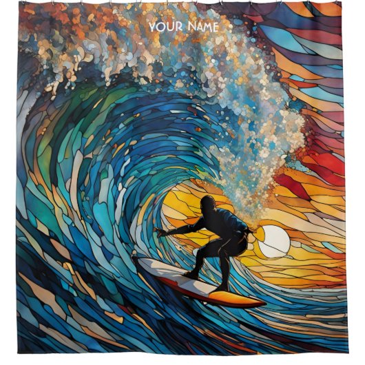 ファンタジーかわいいステンドグラスサーファー シャワーカーテン (正面)