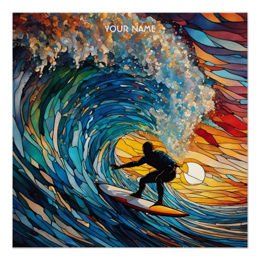 ファンタジーかわいいステンドグラスサーファー ポスター (正面)