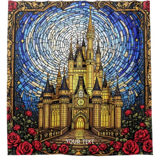 ファンタジーかわいいステンドグラス城 シャワーカーテン (正面)