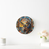 ファンタジーかわいいステンドグラス漁師魚釣り ラウンド壁時計 (ホーム)