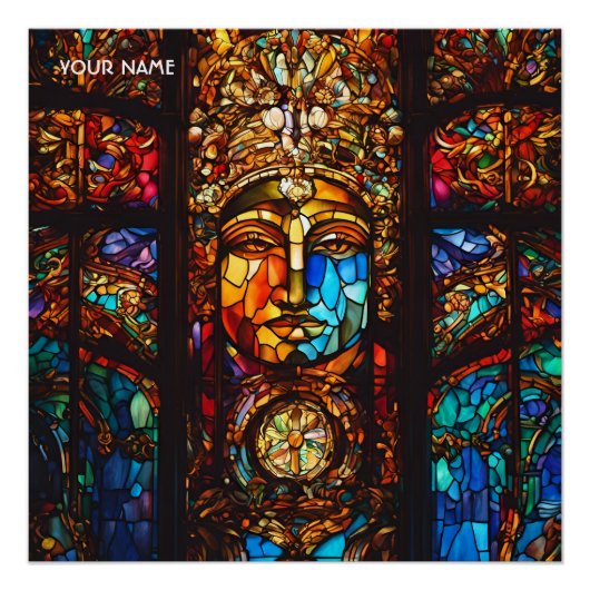 ファンタジーかわいいステンドグラス窓 ポスター (正面)