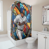 ファンタジーかわいいステンドグラス野球 シャワーカーテン (インサイチュ)