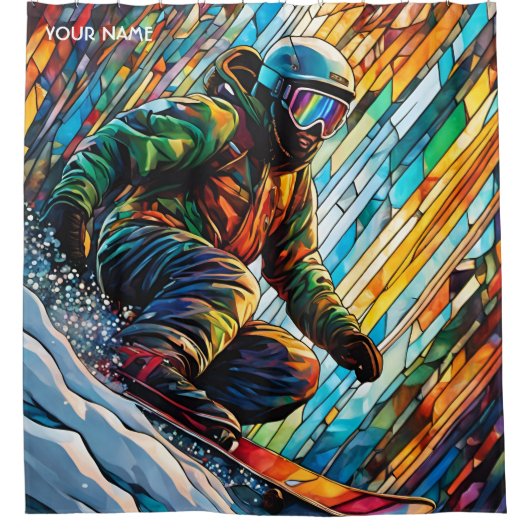 ファンタジーかわいいステンドグラス雪板 シャワーカーテン (正面)