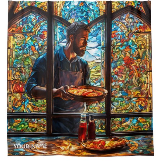 ファンタジーかわいいステンドグラスBBQ シャワーカーテン (正面)