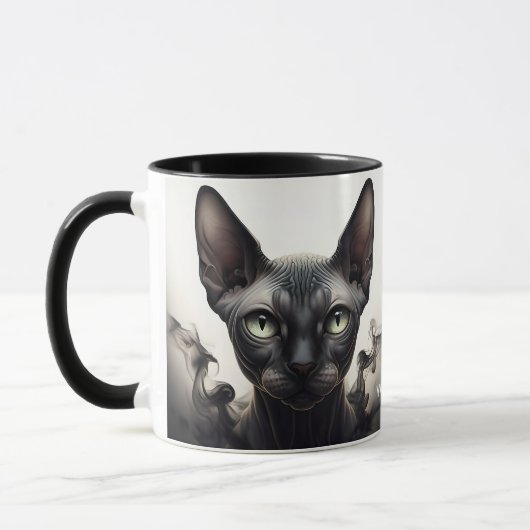 ファンタジーかわいいスフィンクス黒猫 マグカップ (左)