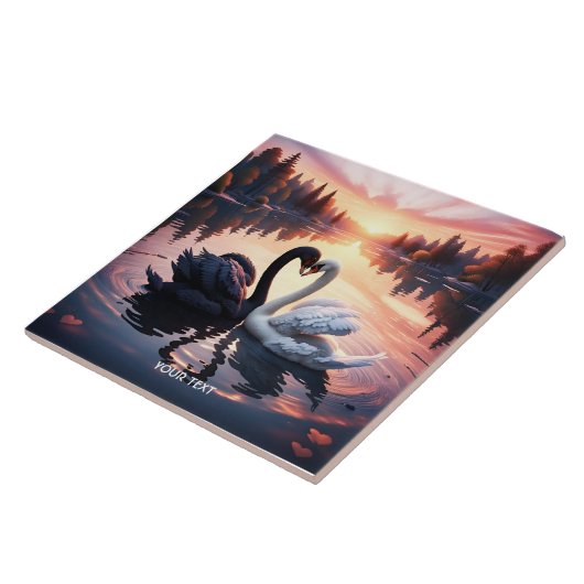 ファンタジーかわいいスワンレイクサンセット タイル (側面)