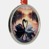 ファンタジーかわいいスワンレイクサンセット メタルオーナメント (右)