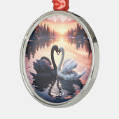 ファンタジーかわいいスワンレイクサンセット メタルオーナメント (左)