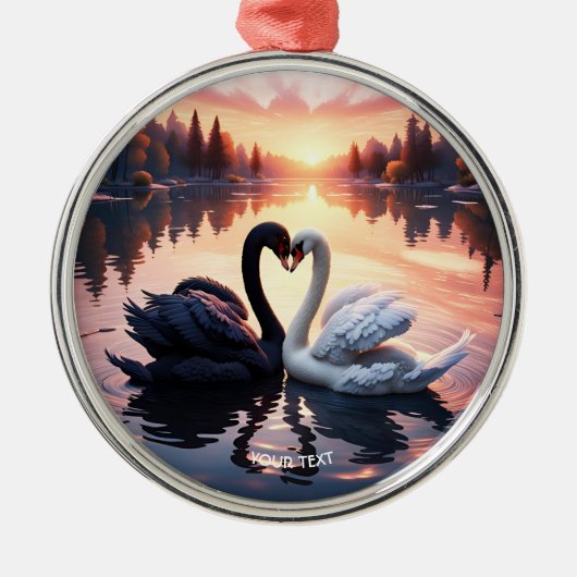 ファンタジーかわいいスワンレイクサンセット メタルオーナメント (正面)