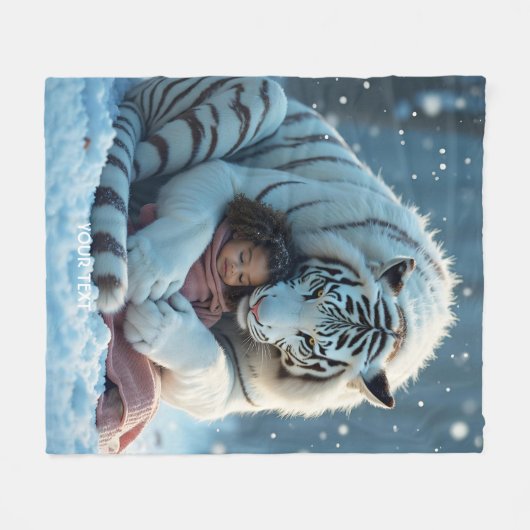 ファンタジーかわいいタイガーガール冬 フリースブランケット (正面(横))