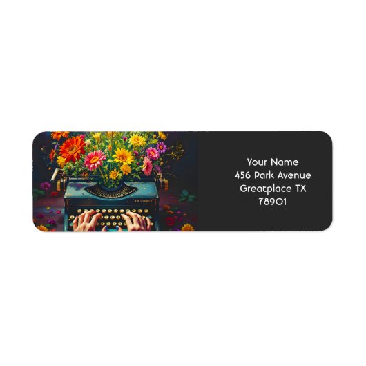 ファンタジーかわいいタイプライター花手 ラベル (正面)