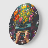 ファンタジーかわいいタイプライター花手 ラージ壁時計 (傾斜)