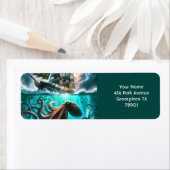 ファンタジーかわいいタコ帆船 ラベル (インサイチュ)