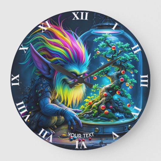 ファンタジーかわいいトロール盆栽 ラージ壁時計 (正面)