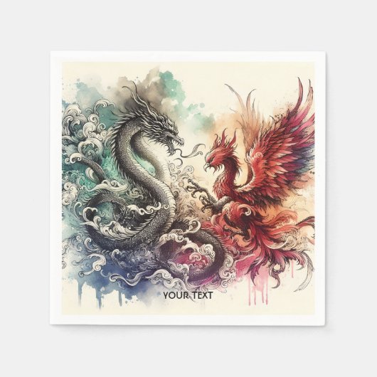 ファンタジーかわいいドラゴンフェニックスインク スタンダードカクテルナプキン (正面)