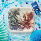 ファンタジーかわいいドラゴンフェニックスインク ペーパープレート (パーティー)