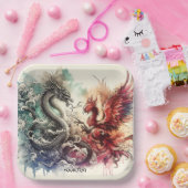 ファンタジーかわいいドラゴンフェニックスインク ペーパープレート (パーティー)