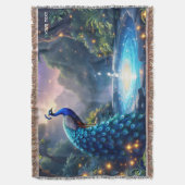 ファンタジーかわいいナイトパドルピーコック スローブランケット (正面縦)