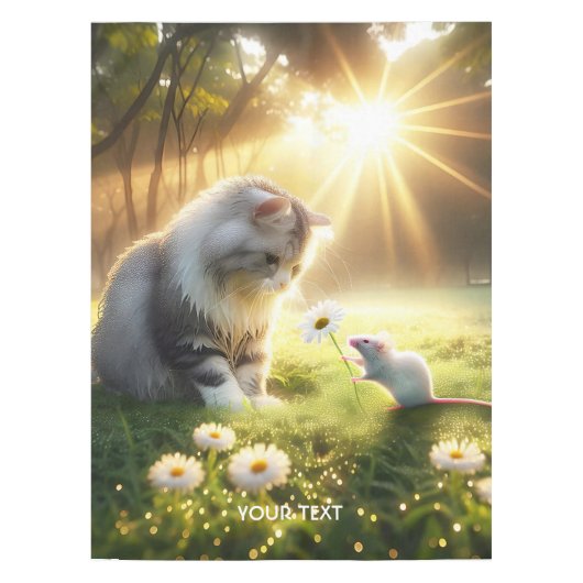 ファンタジーかわいいネコのネズミの花 テーブルクロス (正面)